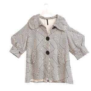 Black White Abstract Bubble Sleeve Jacket XL Geometric Stripe Mod Runway Artsy